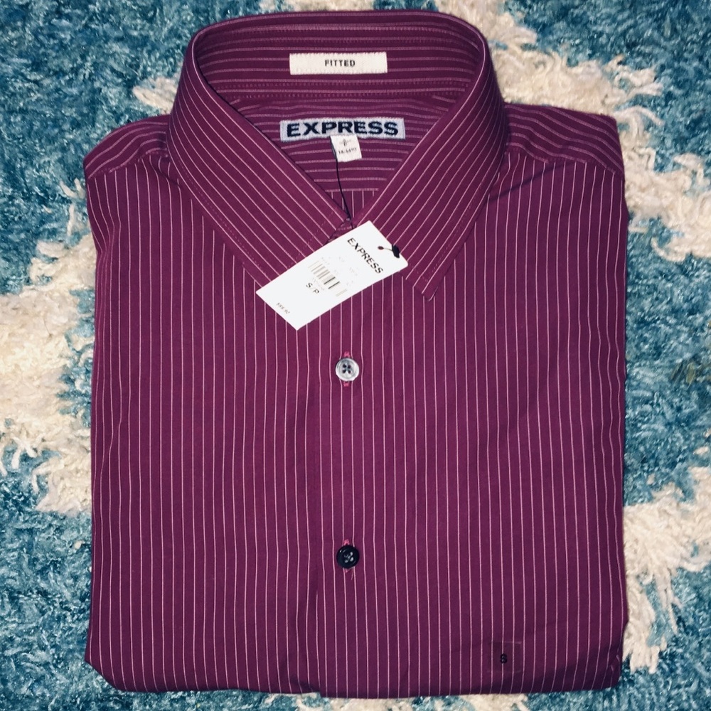 Express Burgundy pinstriped fitted dress shirt